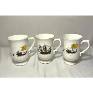 Vintage Staffordshire Bone China Crown Ships Of The World Coffee Tea Cups 3